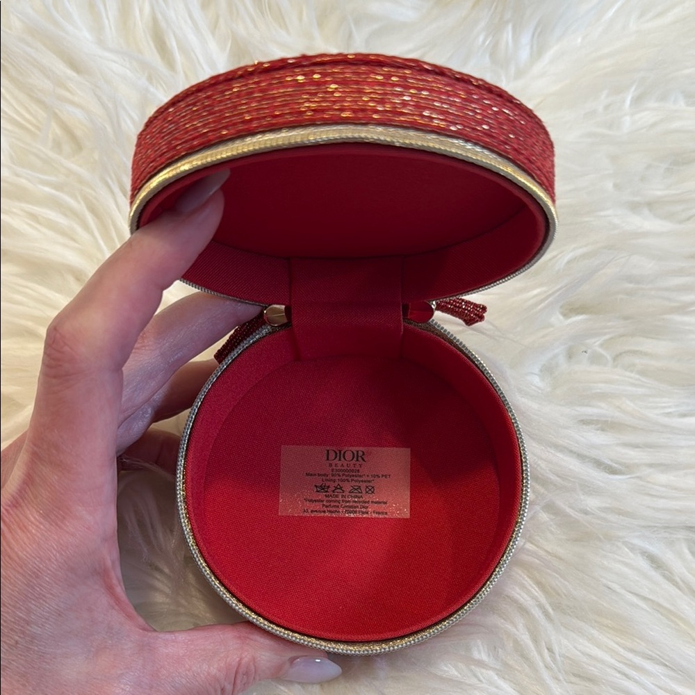 Dior Beauty Red and Gold Vanity Bag with Pearl Handle - Picture 6 of 6